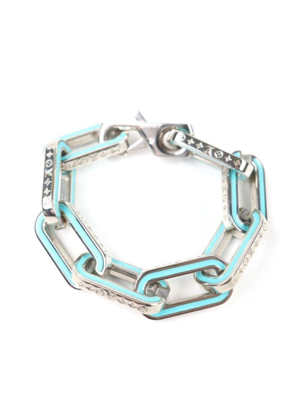 Louis Vuitton Bracelet Monogram Links Chain Silver Blue-m - Picture 1 of 6